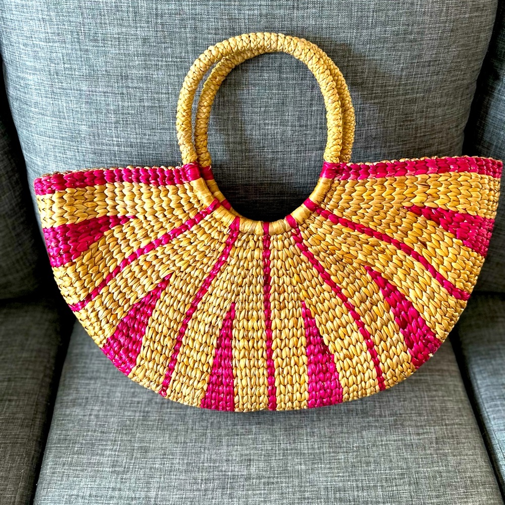Sea & Grass Demilune Straw Summer Tote